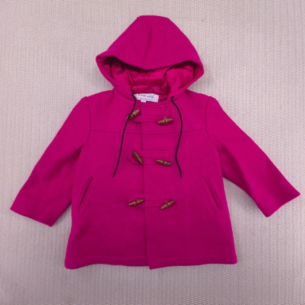 Saks Fifth Avenue Imp Coat Jacket Girls 3T Pink Toggle Button Hooded Wool?